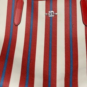 Coach Cream, Red, and Blue Striped Bag